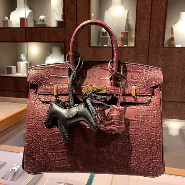 エルメス バーキン25 アリゲーターマットコピー ボルドー x ゴールド金具